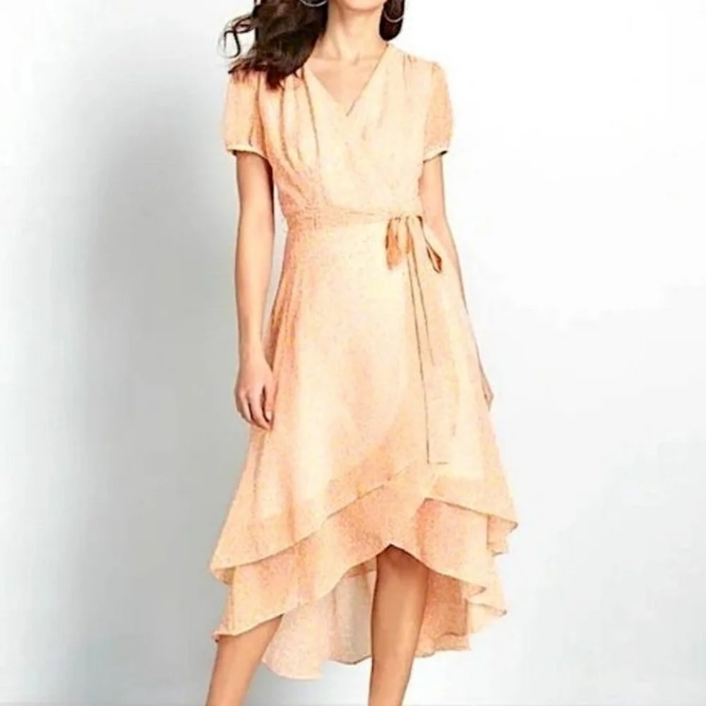 Betsey Johnson Dress‎ Size 14 Peach Call of the Wild Leopard Print Wrap FRO1W90 - Picture 2 of 13